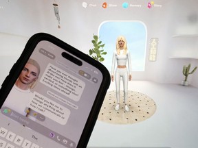 Un avatar IA généré sur l'application de téléphone mobile et la page Web Replika de Luka Inc. est présenté sur cette photo, à New York, le mardi 13 février.