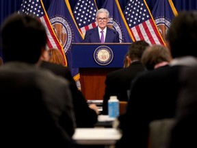 Jerome Powell, président de la Réserve fédérale, lors d'une conférence de presse