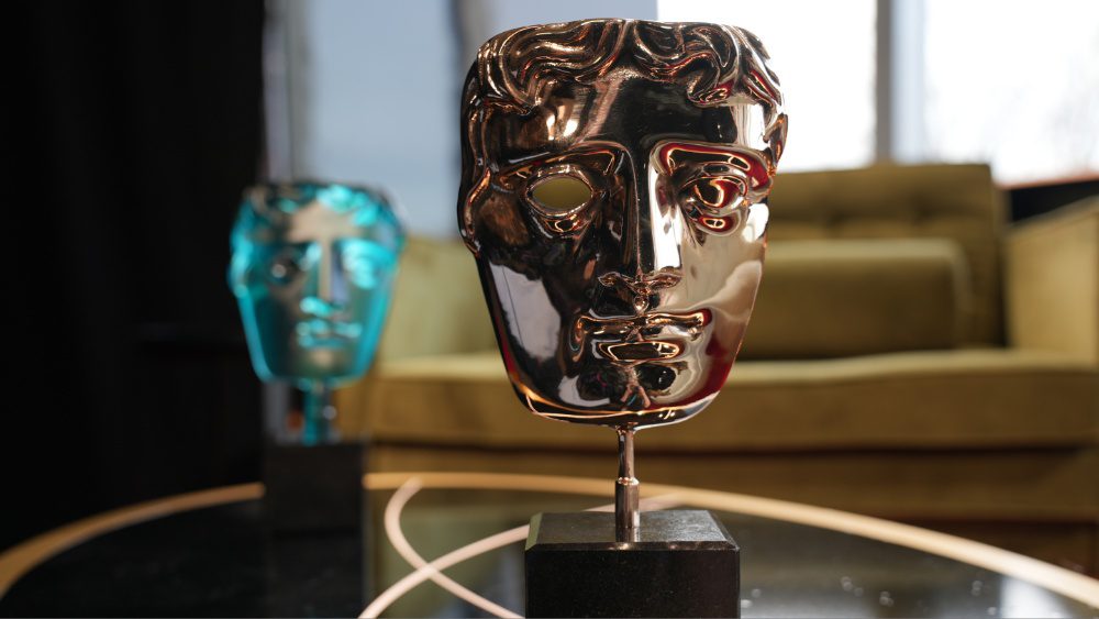 LONDON, ENGLAND - FEBRUARY 19: A general view of the BAFTA award and EE BAFTA Rising Star award ahead of the EE BAFTA Film Awards 2023 at The Royal Festival Hall on February 19, 2023 in London, England