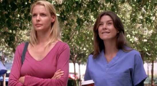 Katherine Heigl as Izzie Stevens and Ellen Pompeo as Meredith Grey on Grey