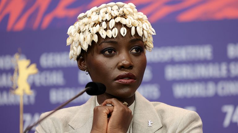 BERLIN, GERMANY - FEBRUARY 15: International Jury President Lupita Nyong'o reacts at the International Jury press conference during the 74th Berlinale International Film Festival Berlin at Grand Hyatt Hotel on February 15, 2024 in Berlin, Germany. (Photo by Andreas Rentz/Getty Images)