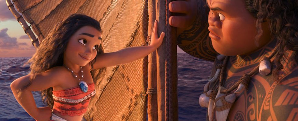 MOANA, from left, Moana (voice: Auli'i Cravalho), Maui (voice: Dwayne Johnson), 2016. © Walt Disney Studios Motion Pictures / courtesy Everett Collection