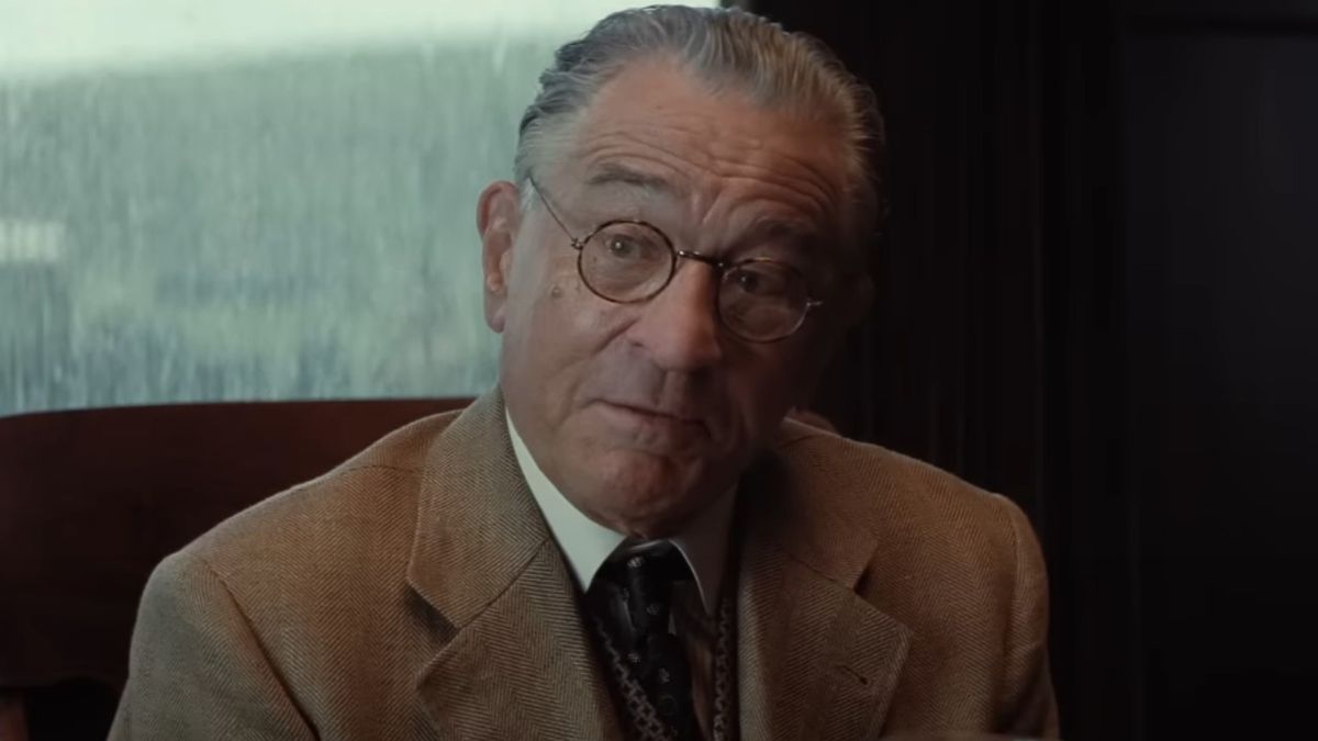 A screenshot of Robert De Niro looking to his left in Killers of the Flower Moon.