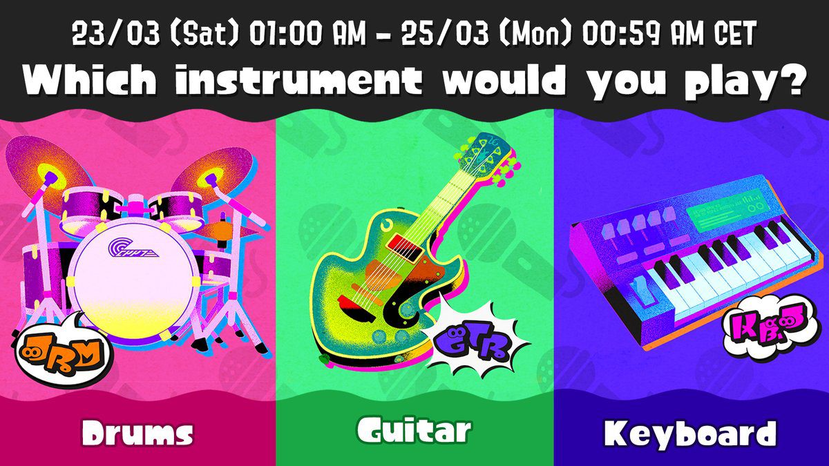 Splatoon 3 Splatfest annoncé et demande quel est l'instrument préféré
