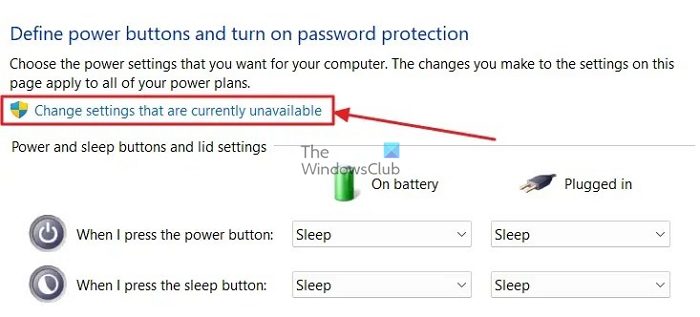 Modifier les paramètres actuellement inaccessibles dans les options d'alimentation du panneau de configuration