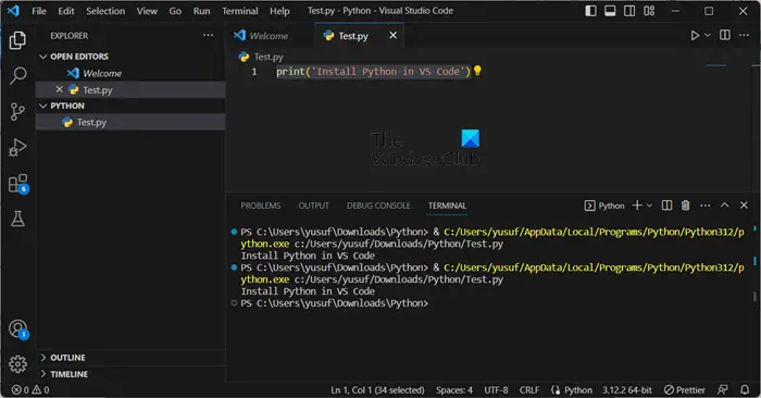 installer Python dans VS Code