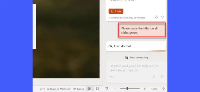 Exemple d'invite PowerPoint Copilot 2