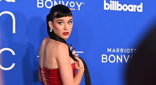 Katy Perry in red dress at the Billboard Women in Music Awards.