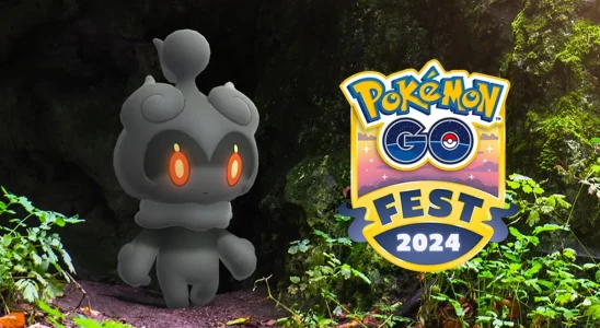 Image of Pokemon GO Fest 2024 logo with the Pokemon Marshadow next to it