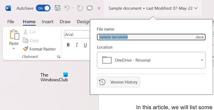 Historique des versions dans un document Word