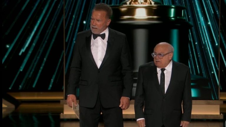 Danny DeVity and Arnold Schwarzenegger at the 2024 Oscars