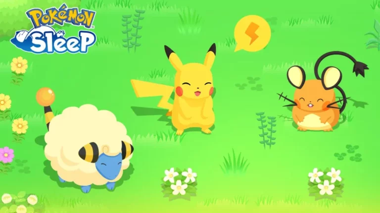 Banner for Electric Week in Pokemon Sleep, featuring Mareep, Pikachu, and Dedenne