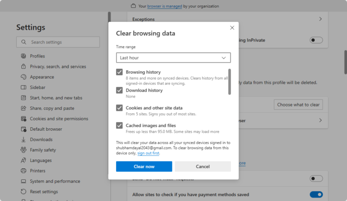 Effacer le cache du navigateur et les cookies