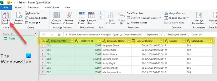 Enregistrer les modifications dans Power Query