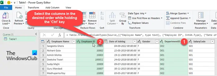 Sélection de colonnes dans Power Query