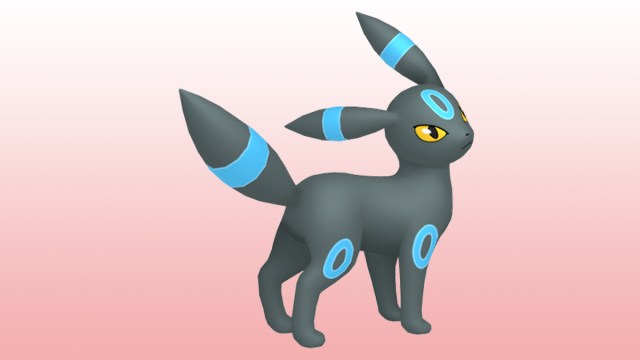 Shiny Umbreon, qui troque la fourrure noire contre du gris foncé et le rouge contre du bleu 