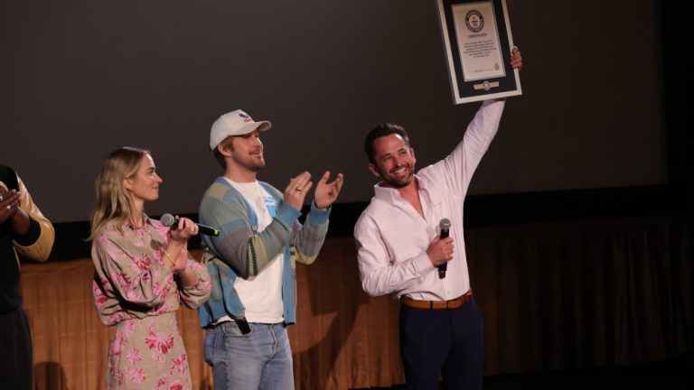 Emily Blunt, Ryan Gosling and Logan Holladay attend as Universal Pictures presents a special screening of THE FALL GUY at the AMC Grove in Los Angeles, CA on Wednesday, March 13, 2024 (photo: Alex J. Berliner/ABImages)