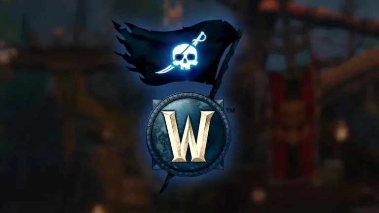 A pirate flag behind the WoW logo