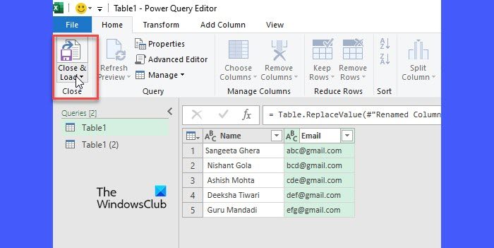 Fermer et charger dans Power Query