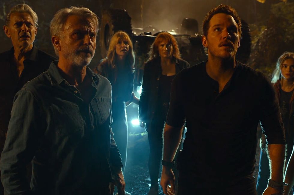 jeff goldblum, sam neill, laura dern, bryce dallas howard, chris pratt, bande annonce de domination du monde jurassique