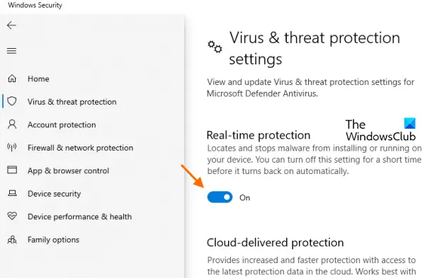 désactiver l'antivirus Microsoft Defender