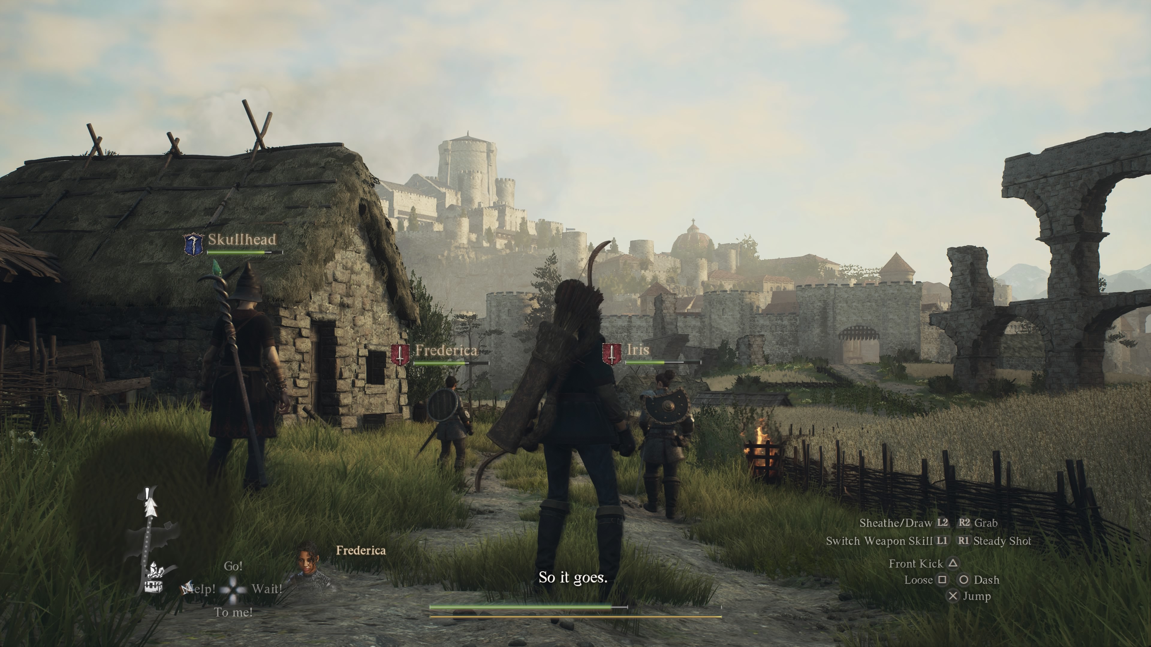 Capture d'écran de Dragon's Dogma 2 montrant une fête dans une grande ville