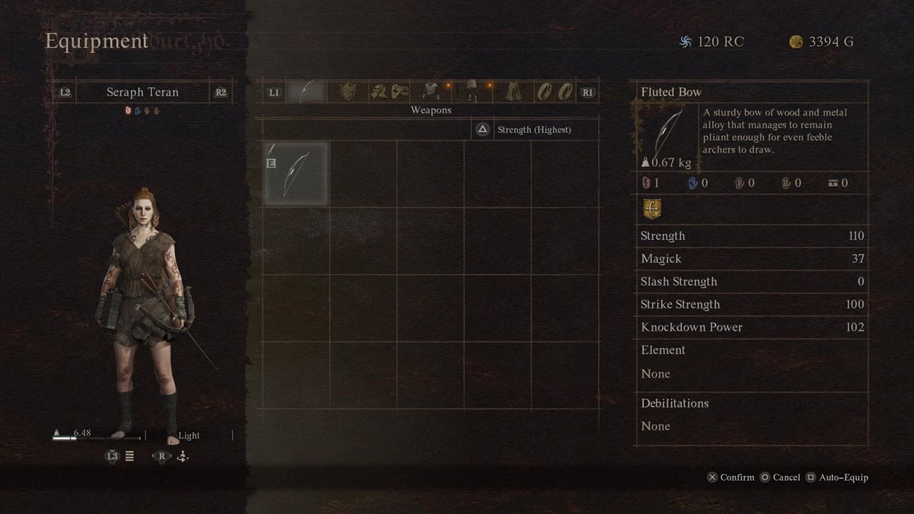 Dragons Dogma 2 Meilleur équipement d'archer de construction : menu de statistiques d'équipement de construction d'archer dans DD2