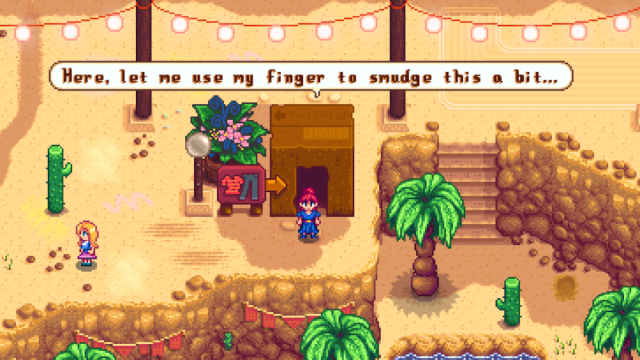 Citation intéressante lors de la visite des services de tenue d'Emily au Festival du désert à Stardew Valley