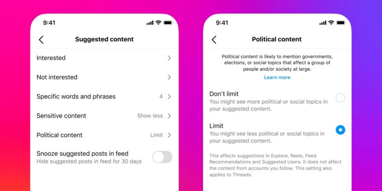 Les utilisateurs sont choqués de constater qu’Instagram limite le contenu politique par défaut