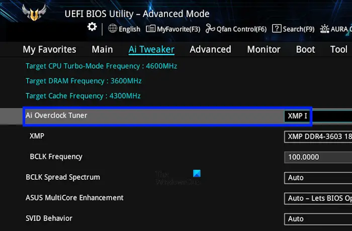 Activer XMP dans le BIOS ASUS