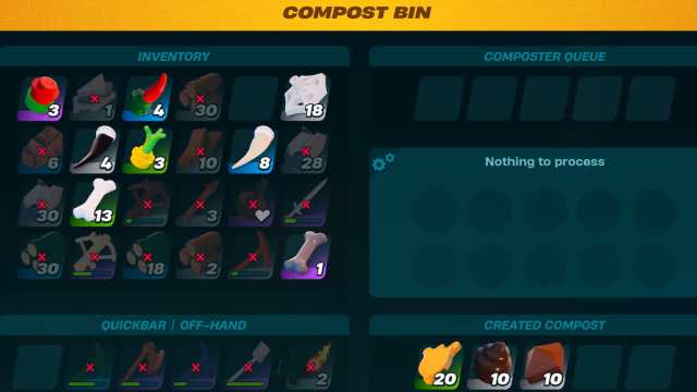 Menu de processus du bac à compost LEGO Fortnite