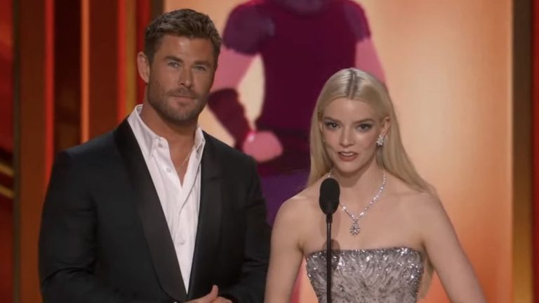 Chris Hemsworth on Anya Taylor-Joy on stage together at the Oscars 2024