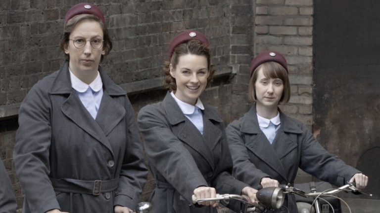 Miranda Hart, Jessica Raine, and Bryony Hannah of 