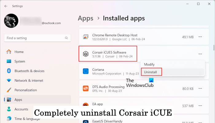 Comment désinstaller complètement Corsair iCUE sous Windows 11/10