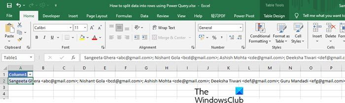 Données à diviser dans Power Query