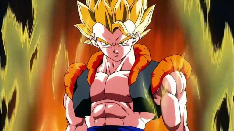 Gogeta stands as a Super Saiyan