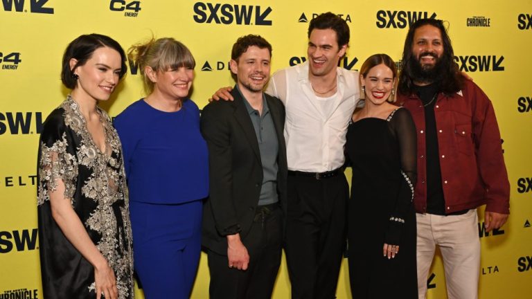 AUSTIN, TEXAS - MARCH 09: Daisy Ridley, producer Kate Solomon, director Sam Yates, writer and producer Tom Bateman, Matilda Lutz and Shazad Latif attend the "Magpie" world premiere during the 2024 SXSW Conference and Festival at Stateside at the Paramount on March 09, 2024 in Austin, Texas. (Photo by Daniel Boczarski/Getty Images for MAGPIE)