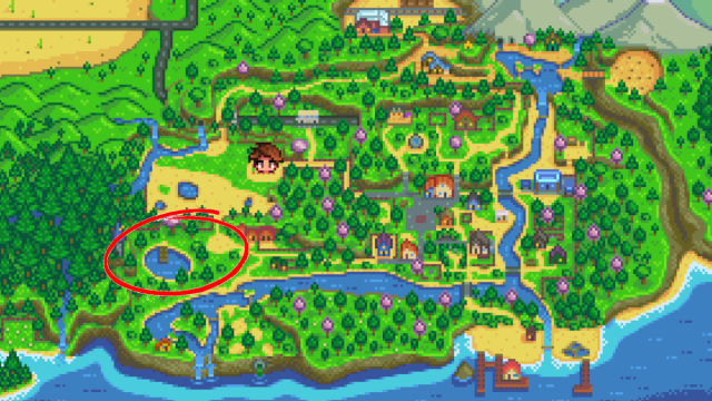 Carte montrant l'emplacement du Trout Derby à Stardew Valley