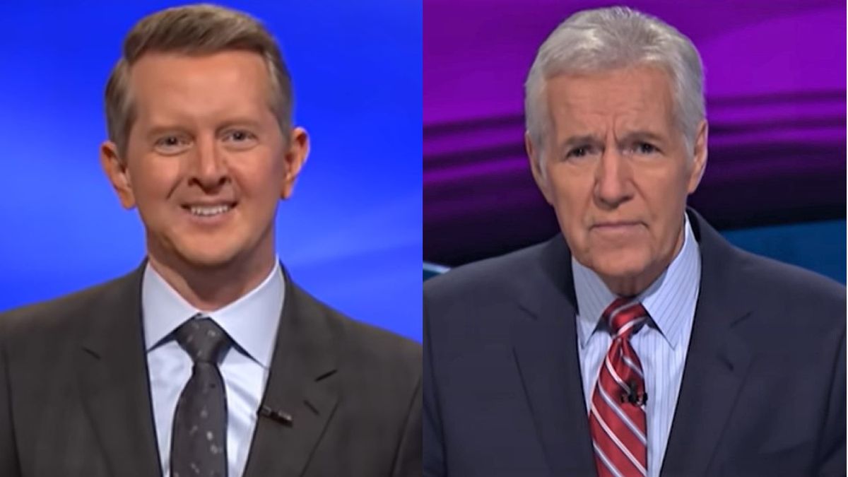 Ken Jennings and Alex Trebek as hosts of Jeopardy!