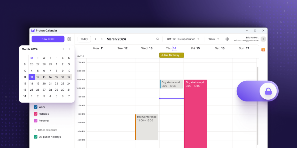 Application de bureau Calendrier Proton