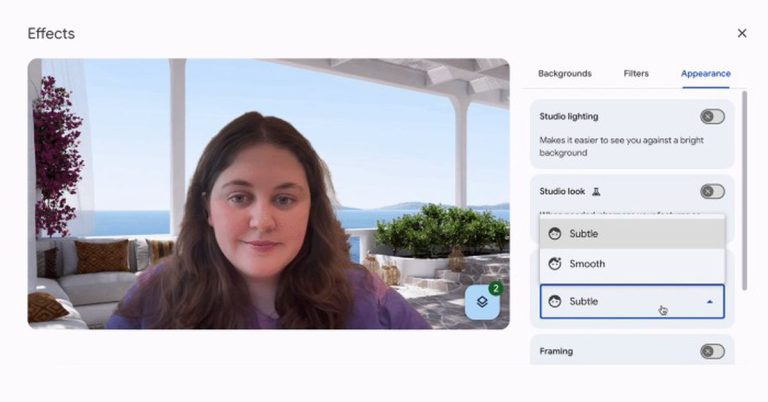 Les filtres de retouche du visage de Google Meet arrivent sur le bureau