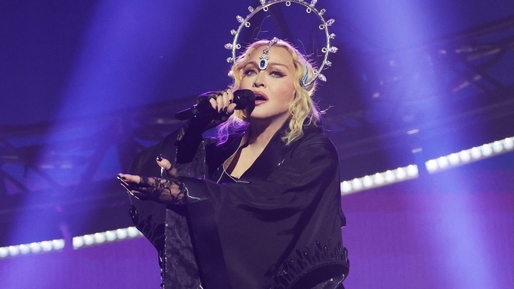 LONDON, ENGLAND - OCTOBER 14: (Exclusive Coverage) Madonna performs during opening night of The Celebration Tour at The O2 Arena on October 14, 2023 in London, England. (Photo by Kevin Mazur/WireImage for Live Nation)