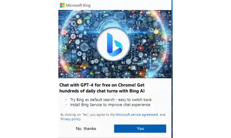Microsoft demande une fois de plus aux utilisateurs de Chrome d’essayer Bing via des pop-ups imblocables