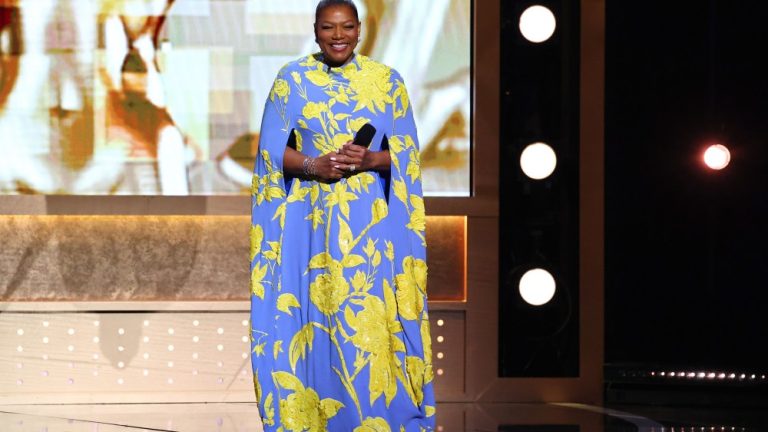 PASADENA, CALIFORNIA - FEBRUARY 25: Host Queen Latifah speaks onstage during the 54th NAACP Image Awards at Pasadena Civic Auditorium on February 25, 2023 in Pasadena, California. (Photo by Leon Bennett/Getty Images for BET)