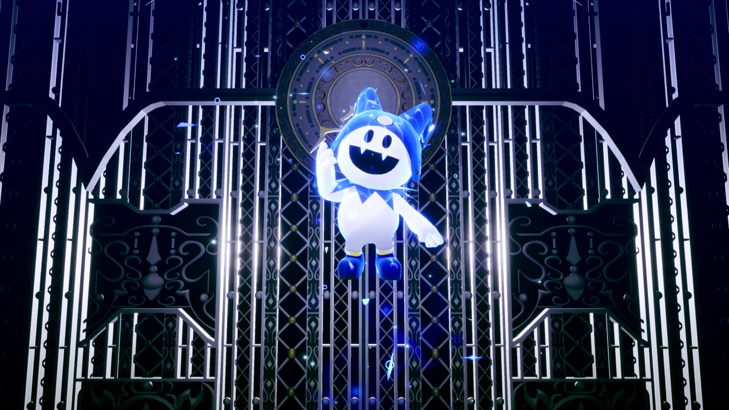 Jack Frost après avoir fusionné deux démons.  Avec la Velvet Room en arrière-plan.