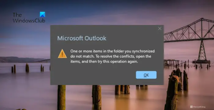 Un ou plusieurs éléments du dossier que vous avez synchronisé ne correspondent pas à l’erreur Outlook