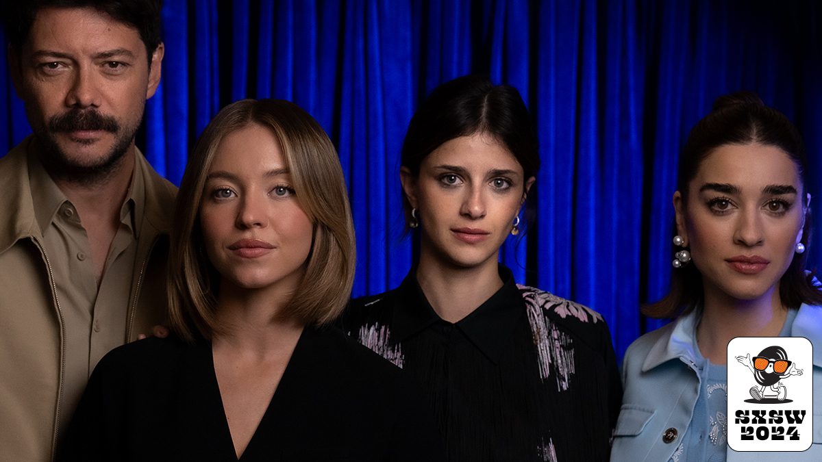 Alvaro Morte, Sydney Sweeney, Sadie Soverall, and Simona Tabasco promoting Immaculate at Den of Geek studio in SXSW 2024.