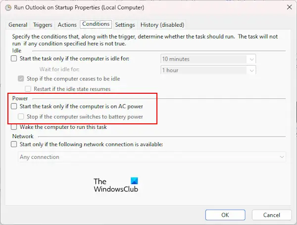 Configurer les conditions dans le Planificateur de tâches