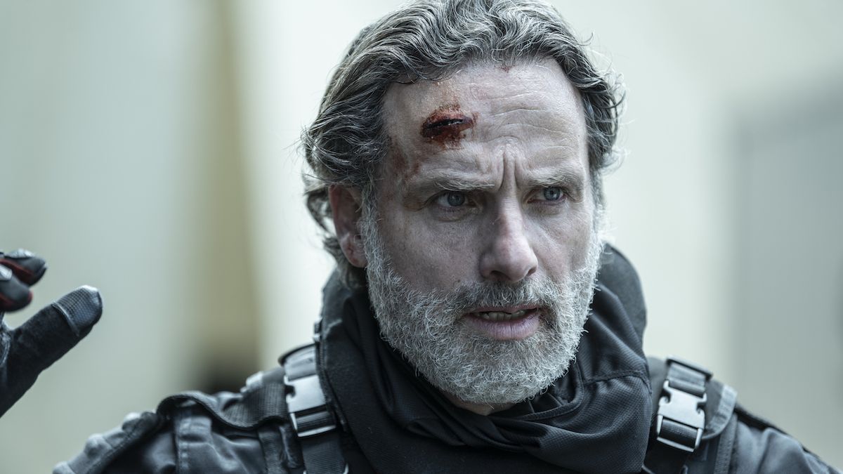 Rick with cut forehead in The Walking Dead: The Ones Who Live finale