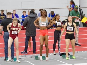 CeCe Telfer (deuxième à partir de la gauche) participe à une épreuve d'athlétisme de la NCAA plus tôt cette année.